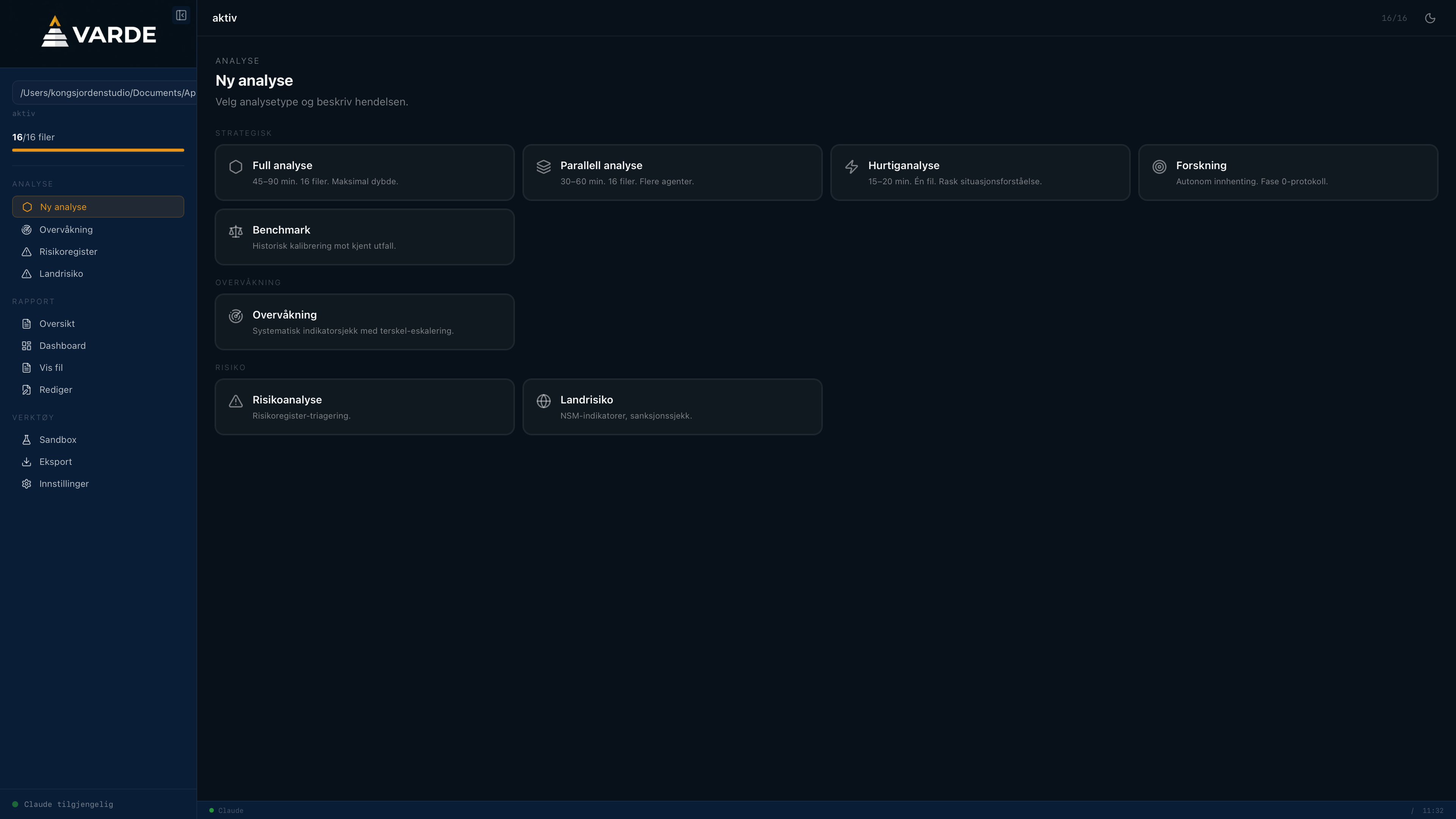 VARDE — Velg analysetype